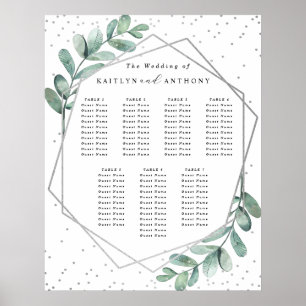 Eucalyptus Geometric Silver Foil Wedding Seating Poster