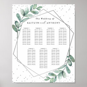 Eucalyptus Geometric Silver Foil Wedding Seating Poster
