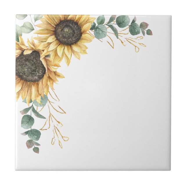 Eucalyptus Geometric Sunflower Floral Botanical Ceramic Tile (Front)