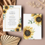 Eucalyptus Geometric Sunflower Wedding Invitation<br><div class="desc">Budget Eucalyptus Geometric Wedding Sunflower Invitation. Create a modern Sunflower Floral Budget Wedding invitation card with this cute template featuring beautiful rustic floral bouquet, geometric gold effect frame, with modern simple typography. TIP: Matching wedding suite cards like RSVP, wedding programs, banners, tapestry, gift tags, signs, and other wedding keepsakes and...</div>