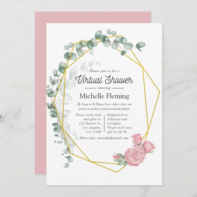 Eucalyptus Geometric Virtual Baby Shower Invitation (Front/Back)