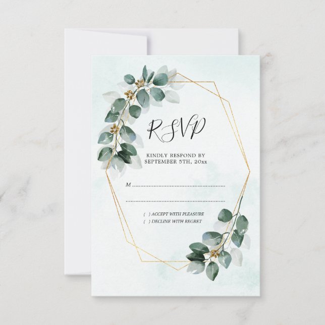 Eucalyptus Geometric Watercolor Foliage Wedding RSVP Card (Front)