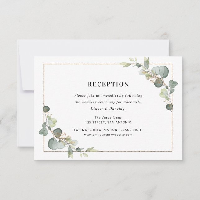 eucalyptus geometric wedding reception card (Front)