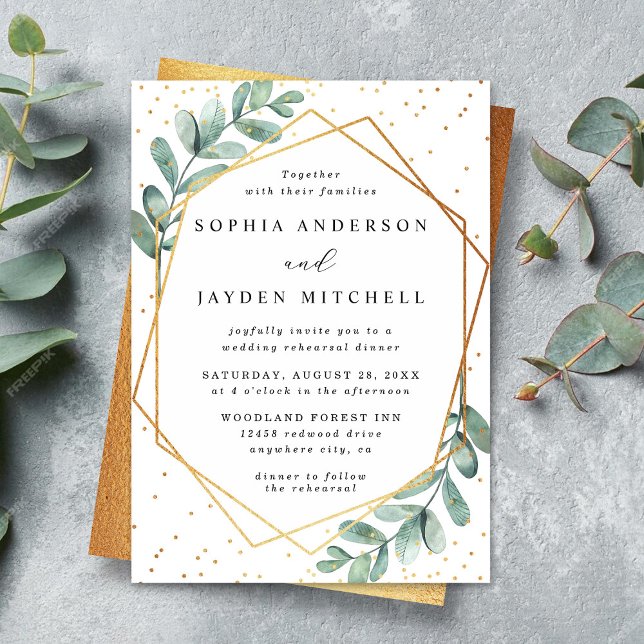 Eucalyptus Geometric Wedding Rehearsal Dinner Invitation (Creator Uploaded)