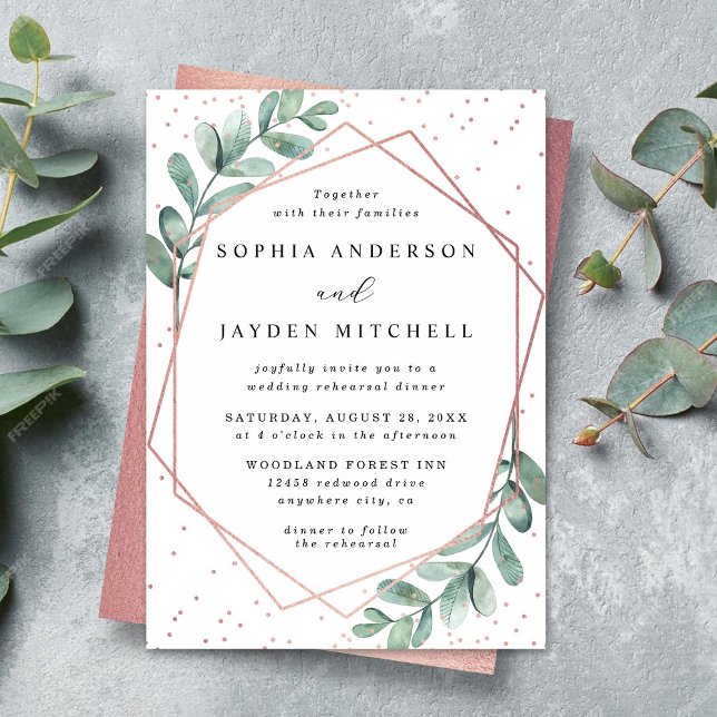 Eucalyptus Geometric Wedding Rehearsal Dinner Invitation (Creator Uploaded)