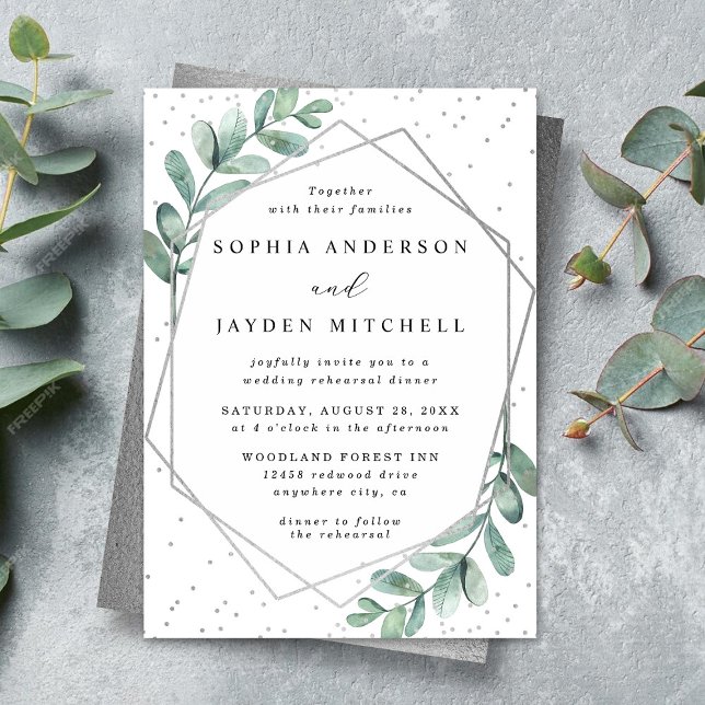 Eucalyptus Geometric Wedding Rehearsal Dinner Invitation (Creator Uploaded)