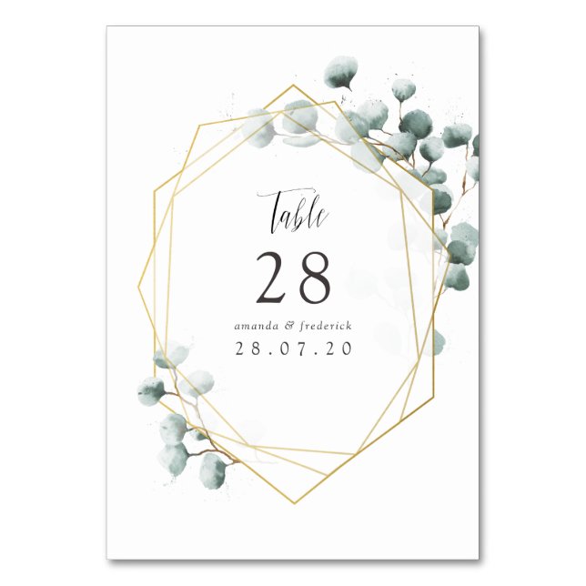 Eucalyptus Geometric Wedding Table Number (Front)