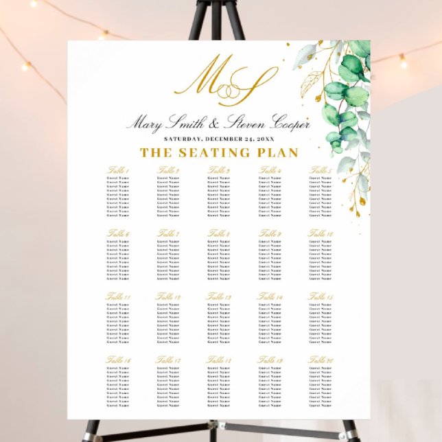 Eucalyptus Gilded Monogram Wedding Seating Charts (I wish you happiness!!!)