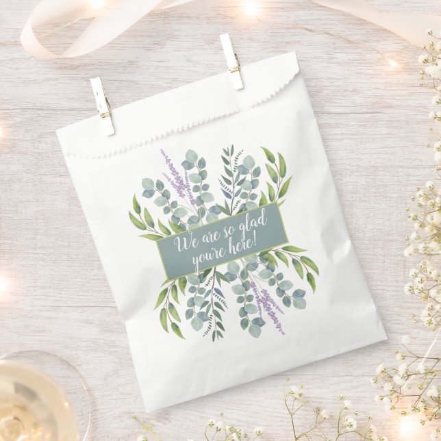 Eucalyptus Glad You Are Here Wedding Message Favour Bag (Clipped)