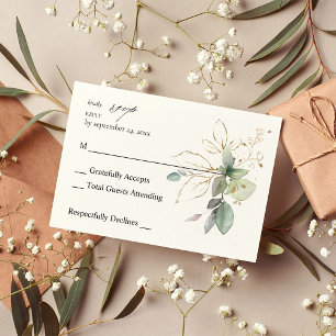Eucalyptus Glow Gold Greenery 2 no Meal RSVP Card