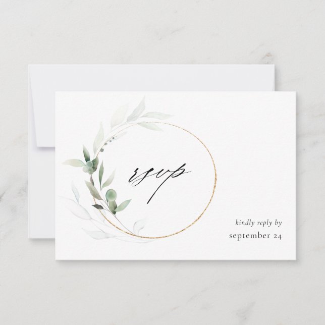 Eucalyptus Glow Gold Greenery 2 w Meal RSVP Card (Front)