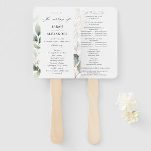 Eucalyptus Glow Gold Greenery Wedding Program Hand Fan