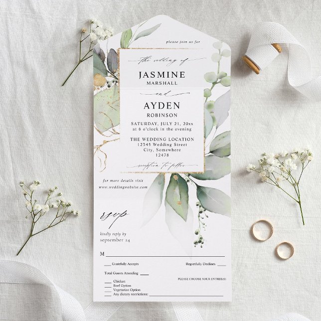 Eucalyptus Glow Gold Greenery Wedding V2 All In One Invitation (Creator Uploaded)