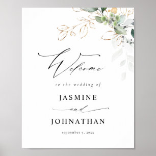 Eucalyptus Glow Gold Greenery Welcome Sign Poster4