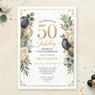 Eucalyptus Gold 50th Wedding Anniversary Invitation