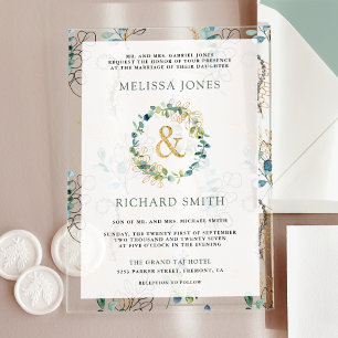 Eucalyptus Gold Ampersand Wedding Acrylic Invitations