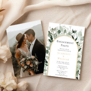 Eucalyptus Gold Arch Simple Photo Engagement Party Invitation