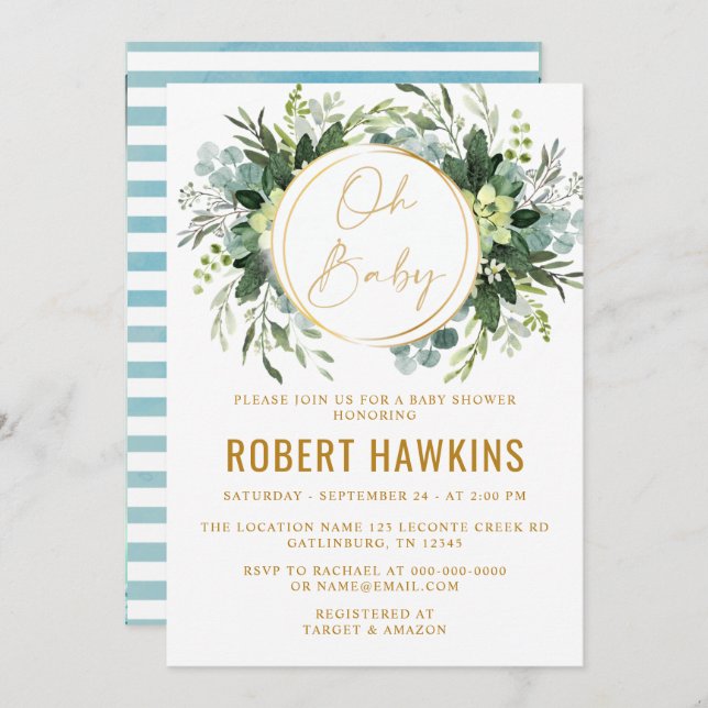 Eucalyptus Gold Baby Shower Invitation (Front/Back)