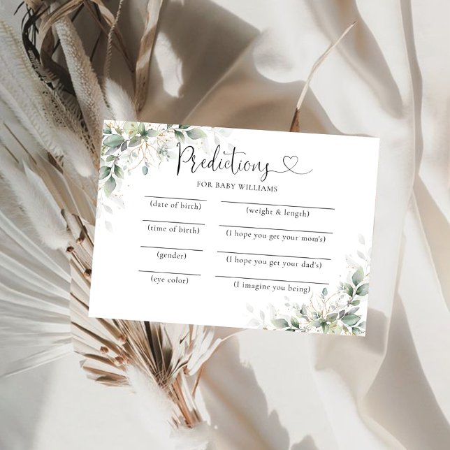 Eucalyptus Gold Baby Shower Predictions Card (Creator Uploaded)
