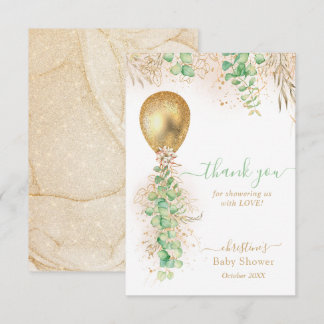 Eucalyptus Gold Balloon Baby Shower Thank You Card