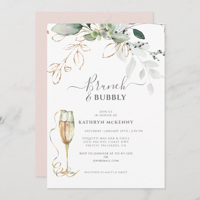 Eucalyptus Gold Blush Pink Bridal Shower   Invitation (Front/Back)