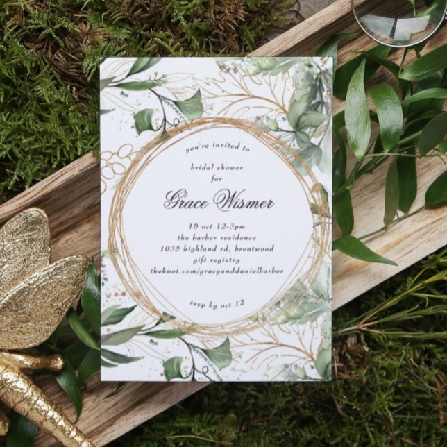 Eucalyptus Gold Boho Circles Pampas Bridal Shower Invitation (Creator Uploaded)