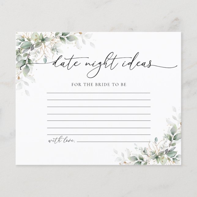 Eucalyptus Gold Bridal Shower Date Night Ideas  (Front)
