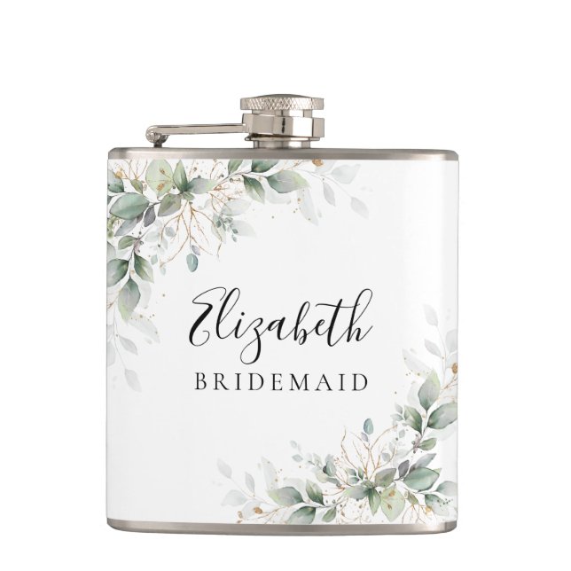 Eucalyptus Gold Bridal Shower Flask (Front)