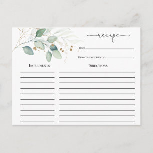 Eucalyptus Gold Bridal Shower Recipe card