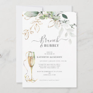 Eucalyptus Gold Calligraphy Bridal Shower Invitat Invitation