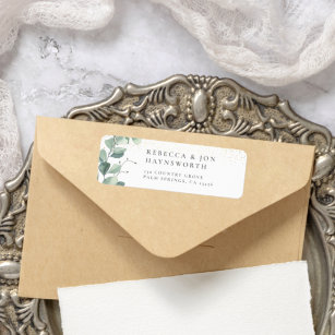 Eucalyptus & Gold Confetti Wedding Return Address Label