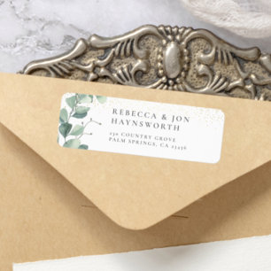 Eucalyptus & Gold Confetti Wedding Return Address Label