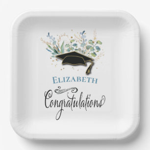 Eucalyptus Gold Congratulations Graduation Party Paper Plate