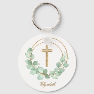 Eucalyptus Gold Cross Key Ring