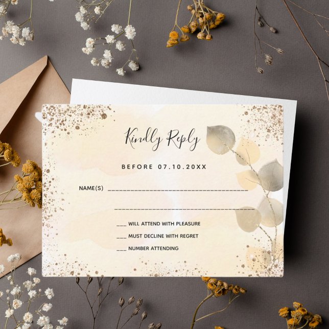 Eucalyptus gold fall wedding RSVP Note Card (Creator Uploaded)