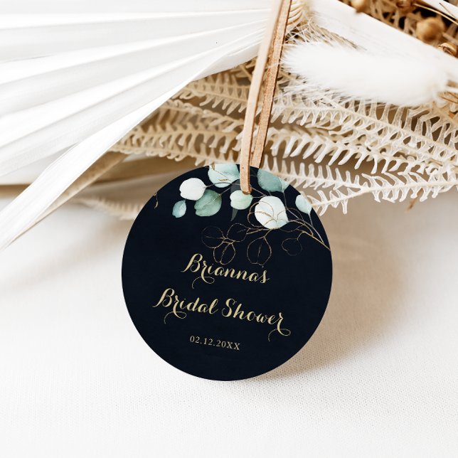 Eucalyptus Gold Floral Blue Bridal Shower Favour  Classic Round Sticker (Creator Uploaded)