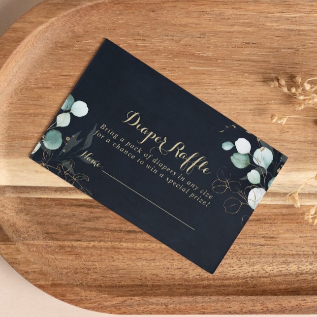 Eucalyptus Gold Floral Blue Diaper Raffle Ticket Enclosure Card (Creator Uploaded)