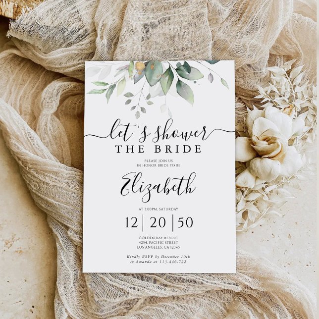 Eucalyptus Gold Floral Bridal Shower Invitation (Creator Uploaded)