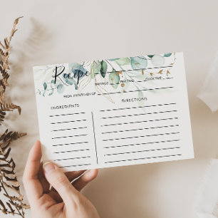 Eucalyptus Gold Floral Bridal Shower Recipe Card