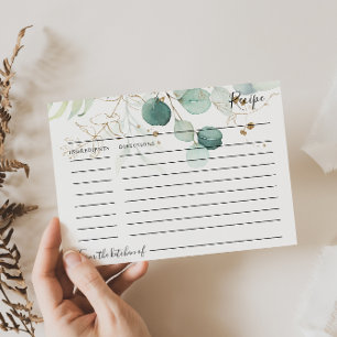 Eucalyptus Gold Floral Bridal Shower Recipe Card