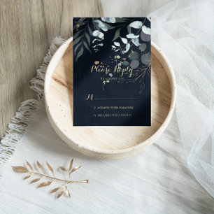 Eucalyptus Gold Floral Calligraphy Blue RSVP