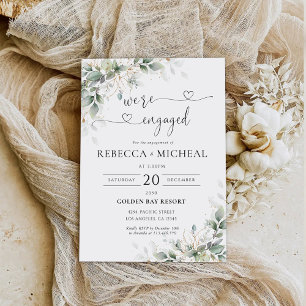 Eucalyptus Gold Floral Engagement Party Invitation