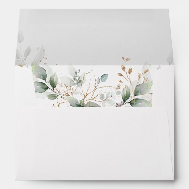 Eucalyptus Gold Floral Greenery Wedding Envelope (Back (Bottom))