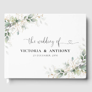 Eucalyptus Gold Floral Greenery Wedding Guest Book
