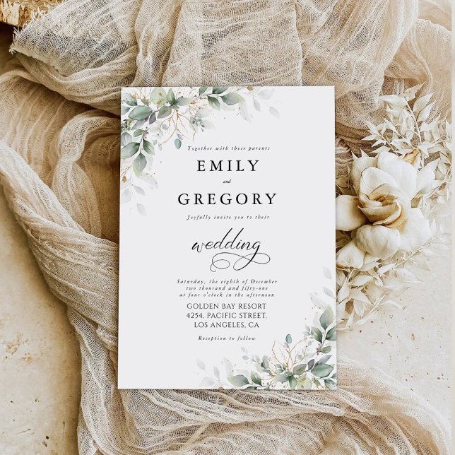 Eucalyptus Gold Floral Greenery Wedding Invitation (Creator Uploaded)