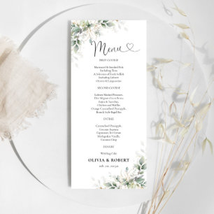 Eucalyptus Gold Floral Greenery Wedding Menu