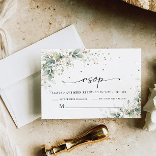Eucalyptus Gold Floral Greenery Wedding RSVP Card
