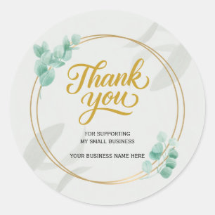 Eucalyptus & Gold Foil "Thank You" Small Business Classic Round Sticker