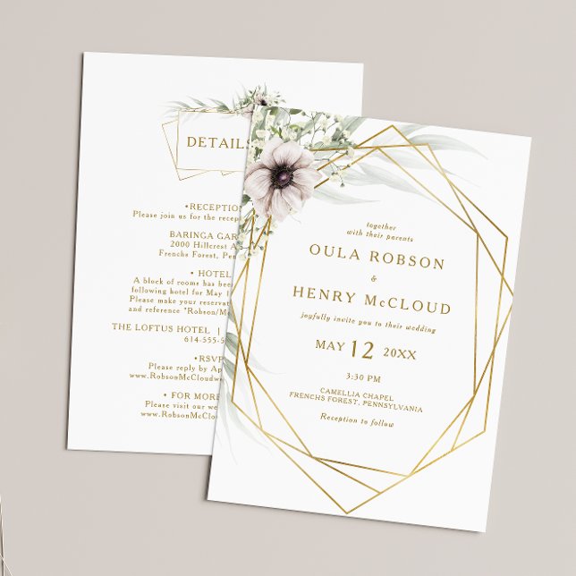 Eucalyptus Gold Geometric All In One Wedding Invit Invitation (Creator Uploaded)