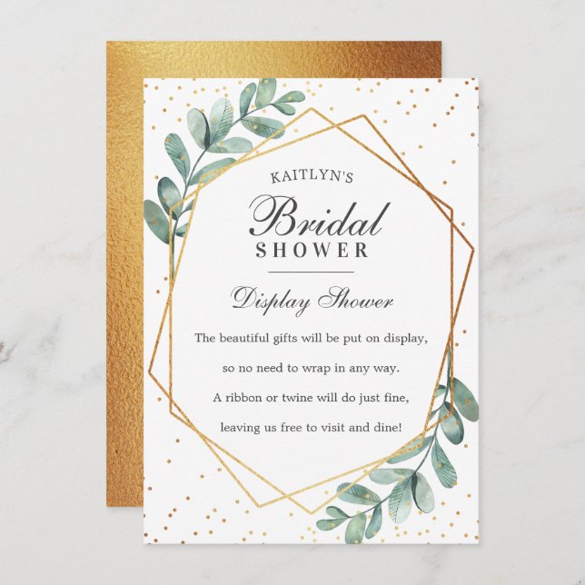Eucalyptus Gold Geometric Bridal Shower Enclosure Card (Front/Back)